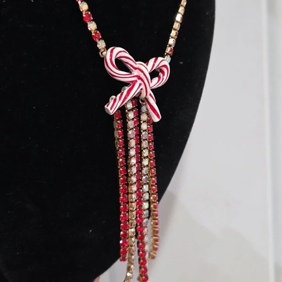 New Betsey Johnson Candy Cane Bow necklace - Picture 6 of 11